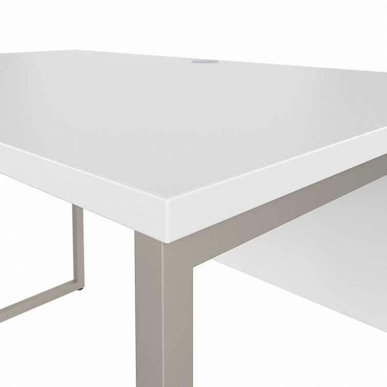 Contemporary 71'' White Corner Office Desk with Metal Legs and Drawer