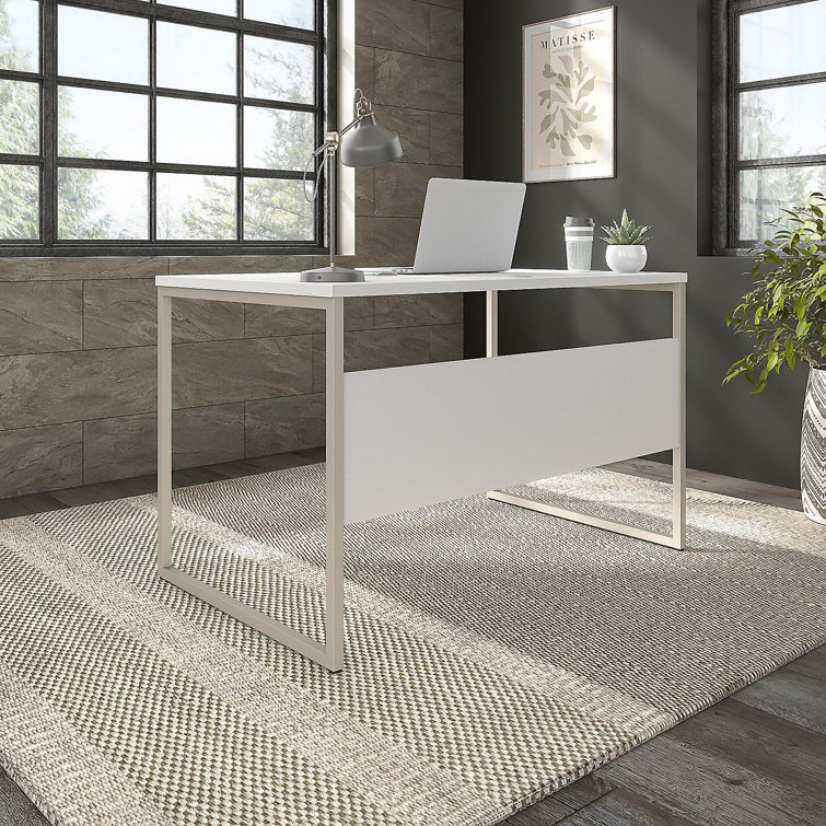 Contemporary 71'' White Corner Office Desk with Metal Legs and Drawer
