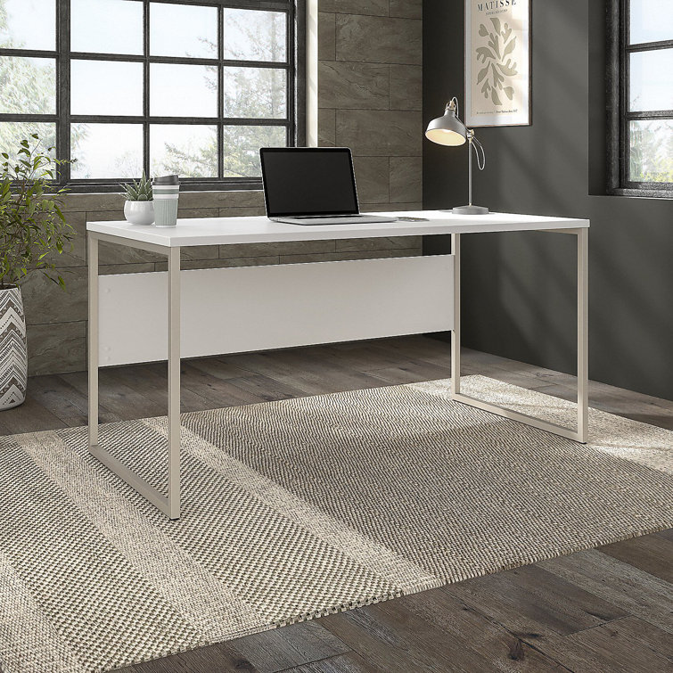 Contemporary 71'' White Corner Office Desk with Metal Legs and Drawer