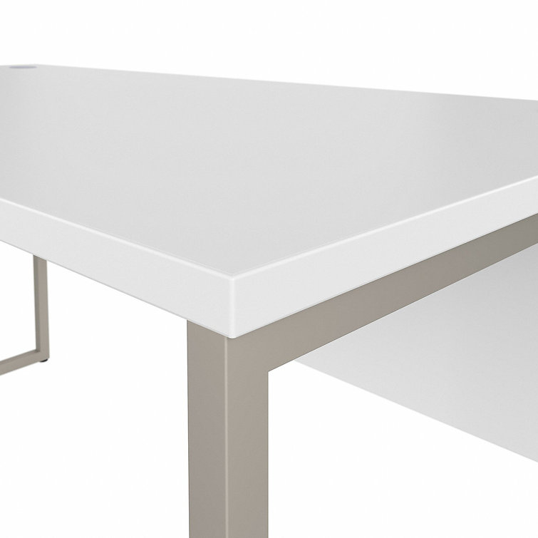 Contemporary 71'' White Corner Office Desk with Metal Legs and Drawer