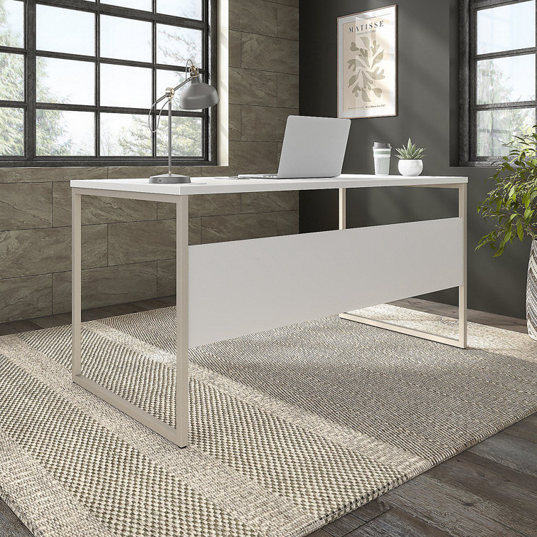 Contemporary 71'' White Corner Office Desk with Metal Legs and Drawer