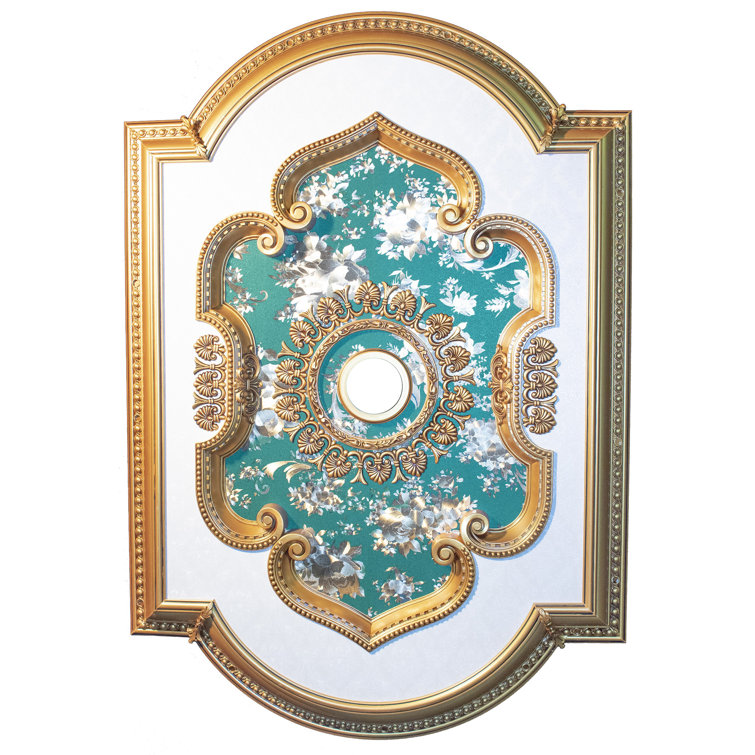 Rectangular Gold and Teal Floral Ceiling Medallion
