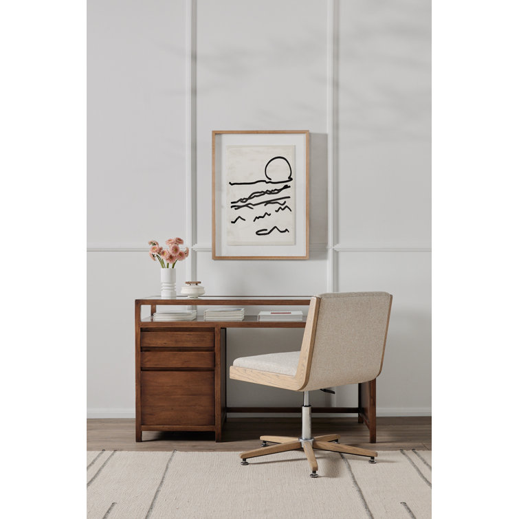 Abstract Black and White Canvas Print with Oak Frame