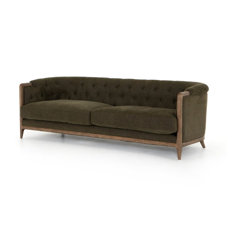 Parisian Charm Sutton Olive Tufted Sofa with Rolled Arms