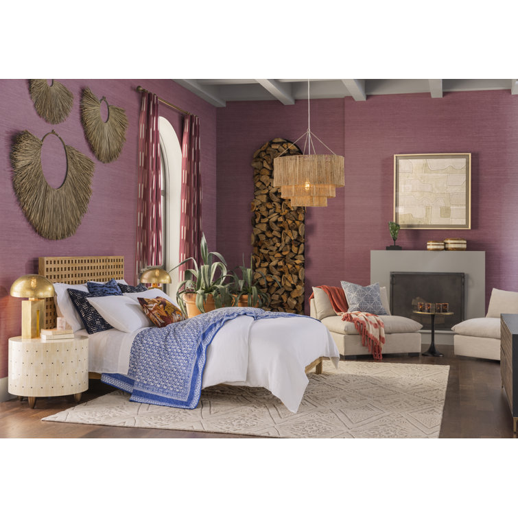 Quinnton Teak Wood Queen Platform Bed with Grid Headboard