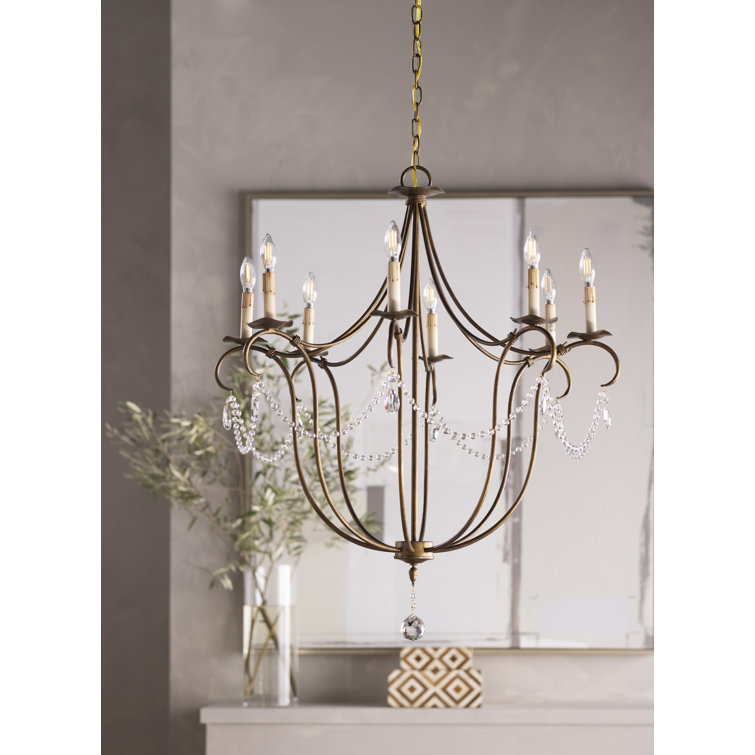 Rhine Gold Crystal 8-Light Wrought Iron Chandelier