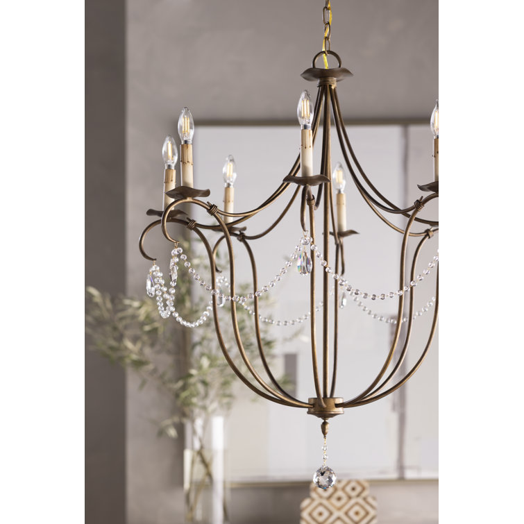 Rhine Gold Crystal 8-Light Wrought Iron Chandelier