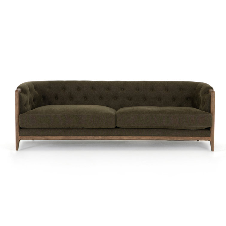 Parisian Charm Sutton Olive Tufted Sofa with Rolled Arms