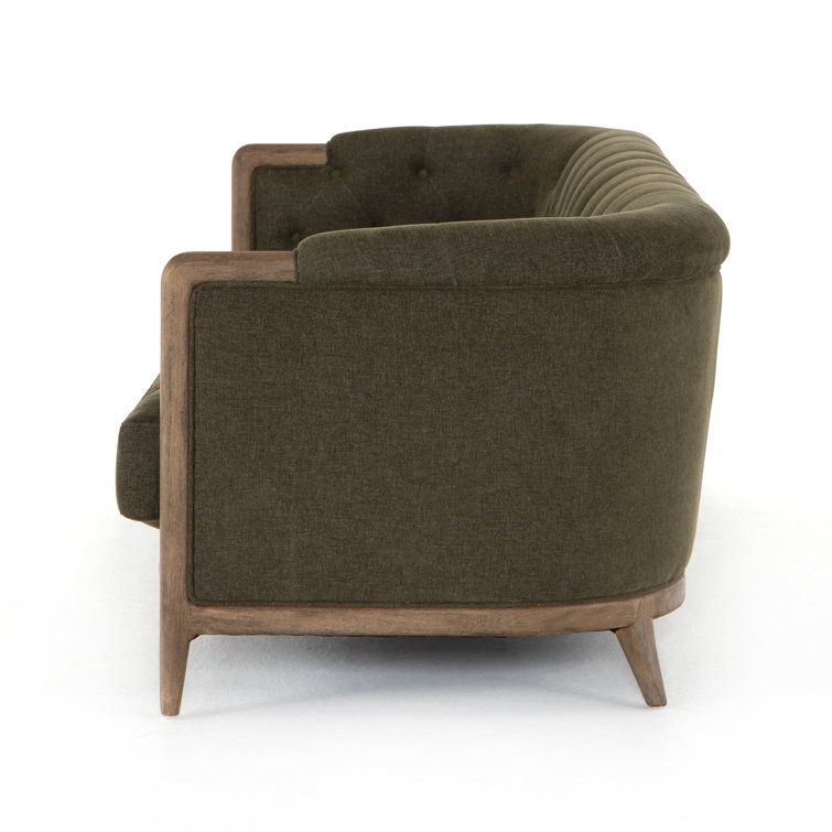 Parisian Charm Sutton Olive Tufted Sofa with Rolled Arms