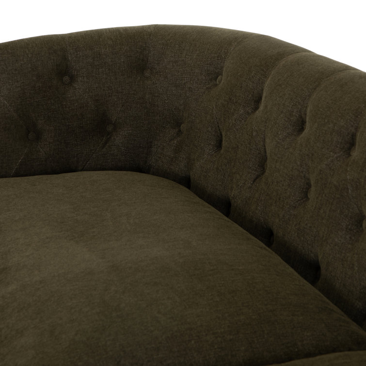 Parisian Charm Sutton Olive Tufted Sofa with Rolled Arms