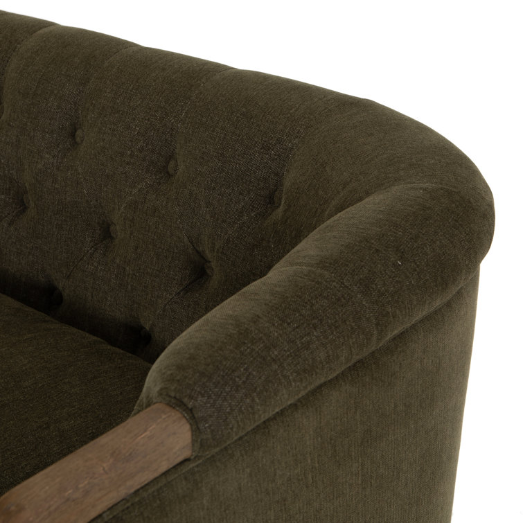 Parisian Charm Sutton Olive Tufted Sofa with Rolled Arms