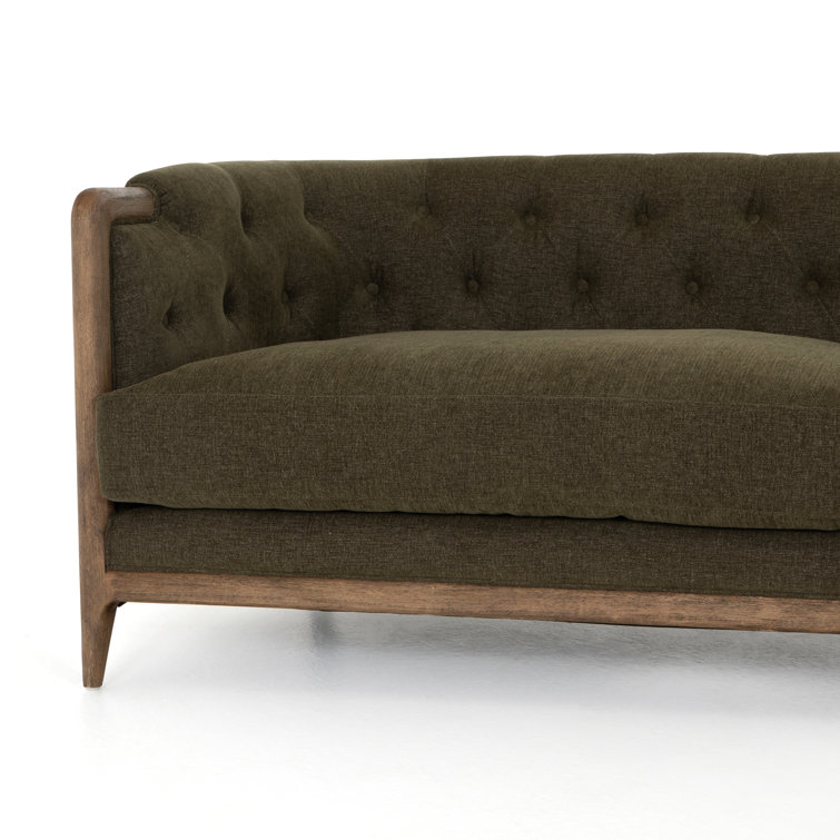 Parisian Charm Sutton Olive Tufted Sofa with Rolled Arms