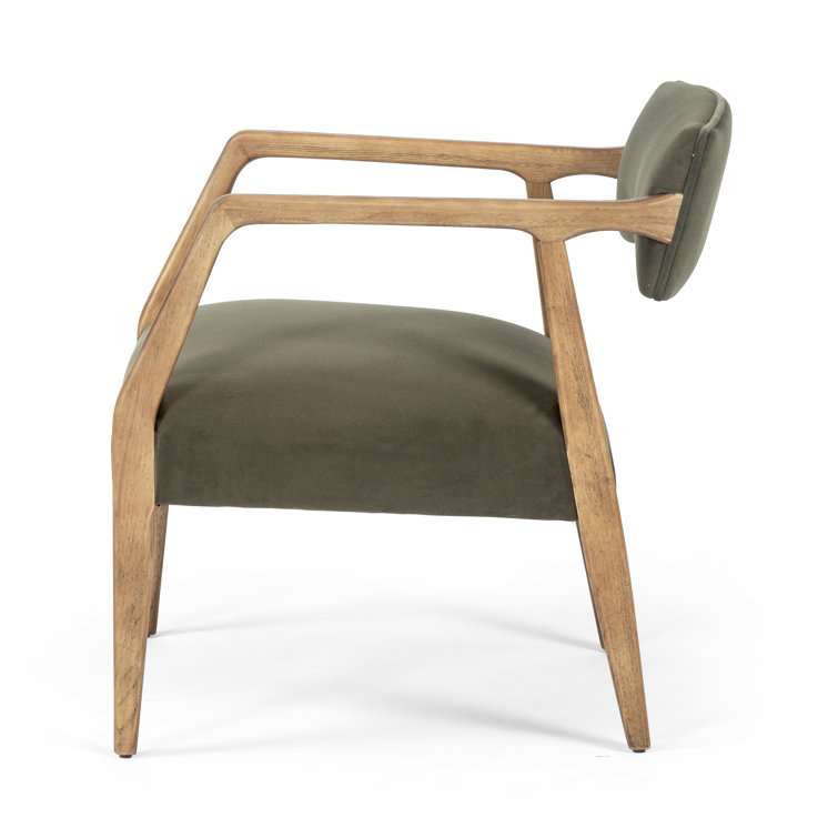 Olive Green Velvet and Oak Accent Chair