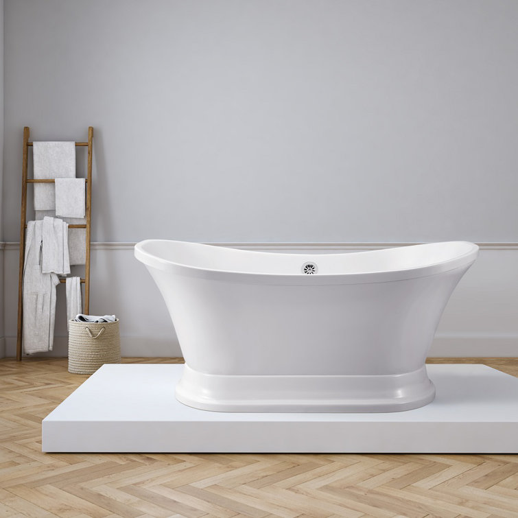 68" White Acrylic Freestanding Soaking Bathtub with Chrome Drain