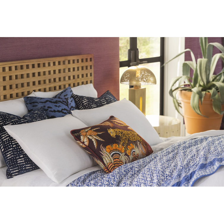 Quinnton Teak Wood Queen Platform Bed with Grid Headboard
