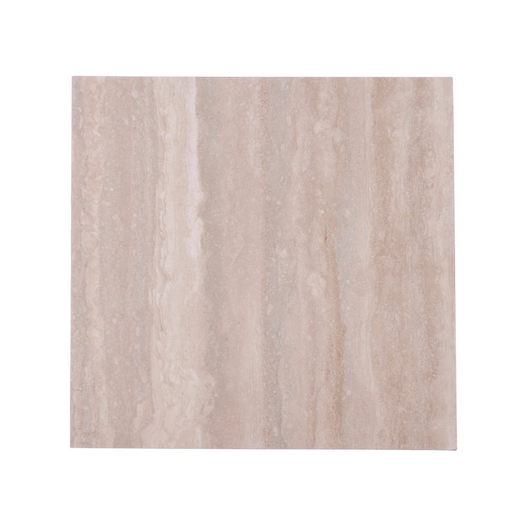 Impresario Square End Table with Silver Travertine Top and Maple Veneer Base