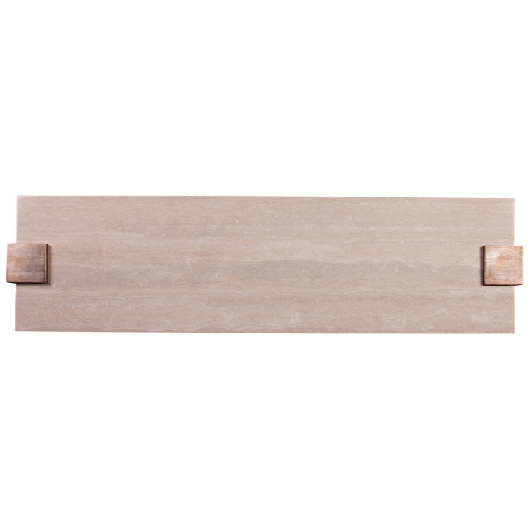 Beige Mahogany and Travertine Rectangular Console Table