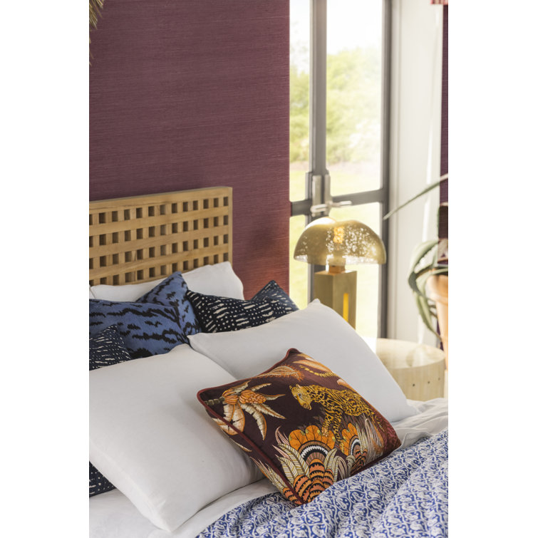 Quinnton Teak Wood Queen Platform Bed with Grid Headboard