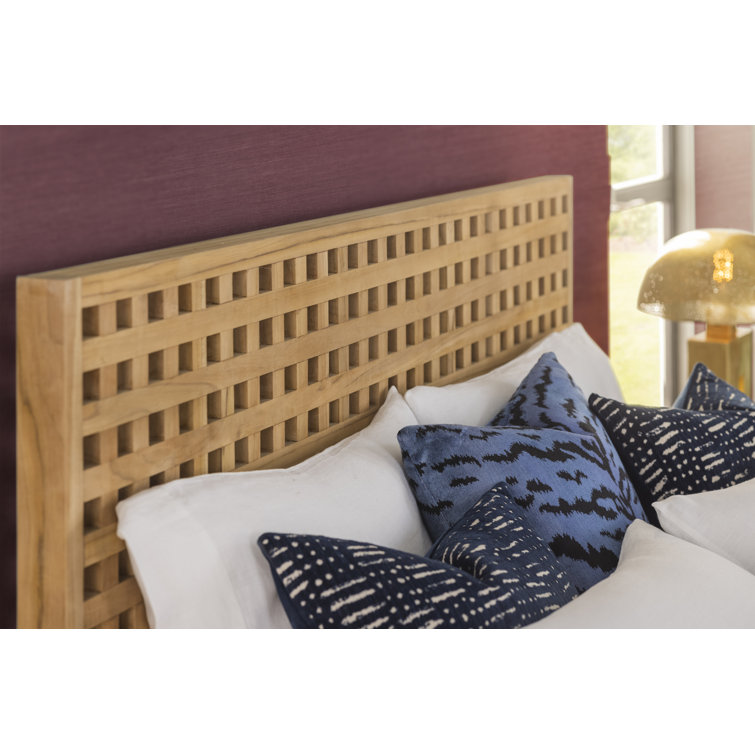 Quinnton Teak Wood Queen Platform Bed with Grid Headboard