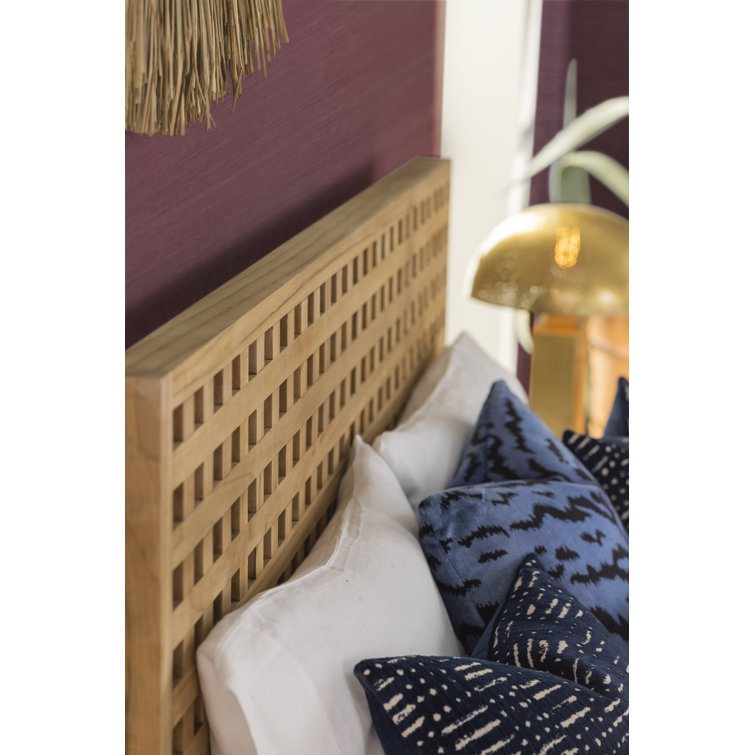 Quinnton Teak Wood Queen Platform Bed with Grid Headboard
