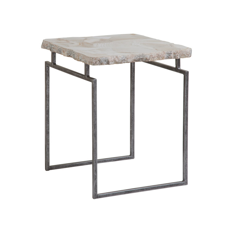 Transitional Fossilized Clamshell and Iron 18'' Square End Table