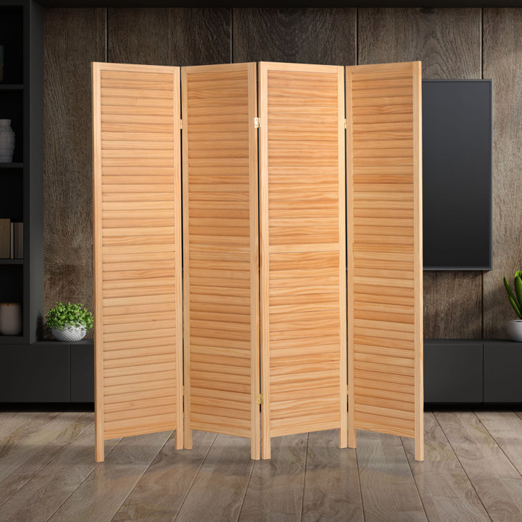 Natural Solid Pine 6 Ft. Tall 4-Panel Folding Room Divider