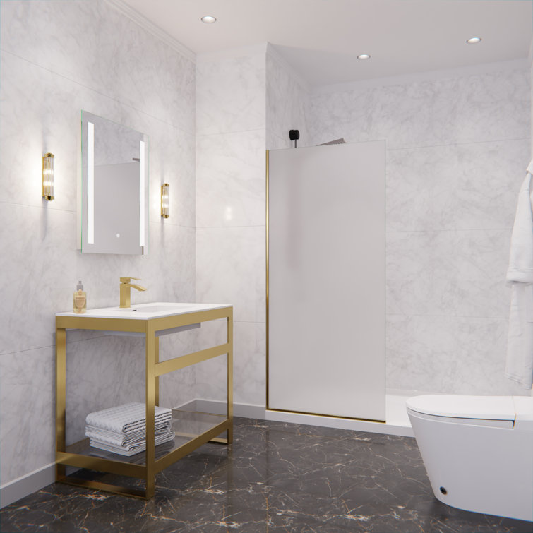 Brushed Gold and Frosted Glass Frameless Shower Screen