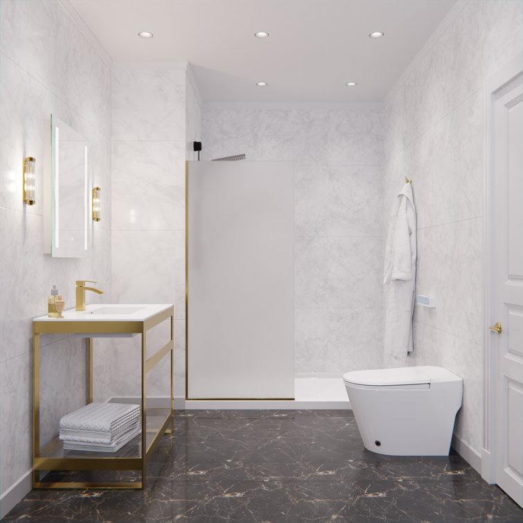 Brushed Gold and Frosted Glass Frameless Shower Screen