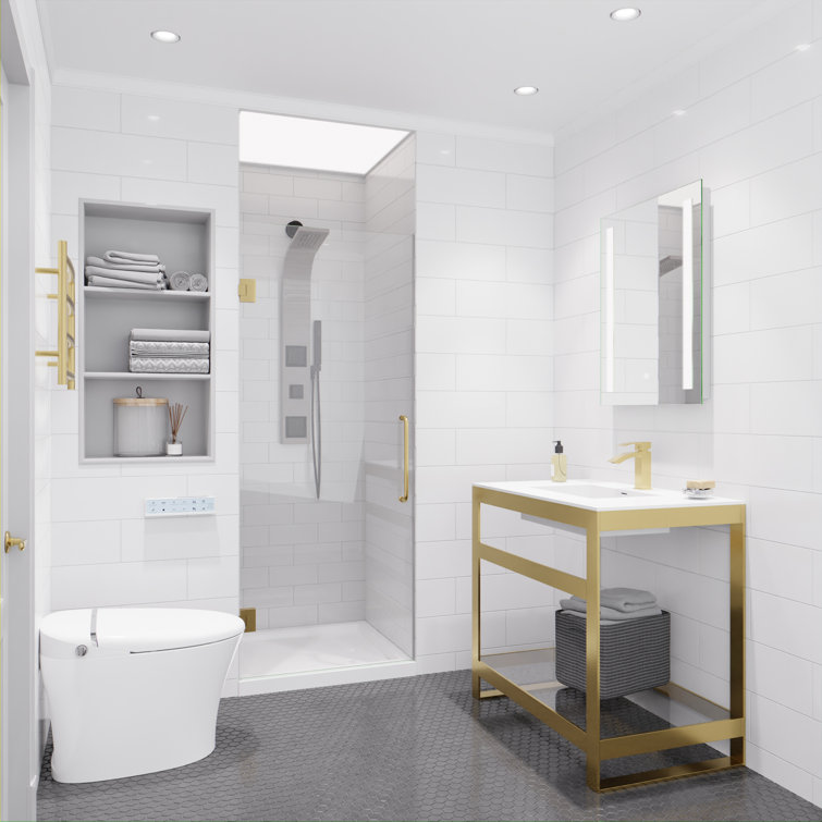 72" H x 24" W Frameless Shower Door with Brushed Gold Hardware