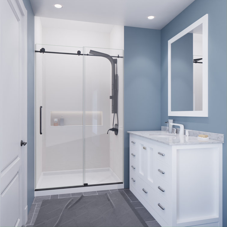 Madam Series 48" x 76" Frameless Sliding Shower Door in Black with Clear Glass