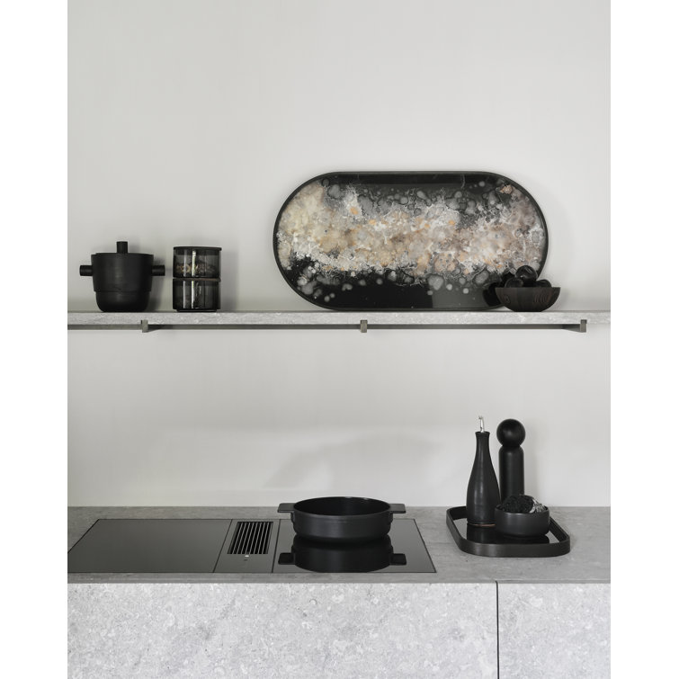 Black and Beige Oval Glass Decorative Tray