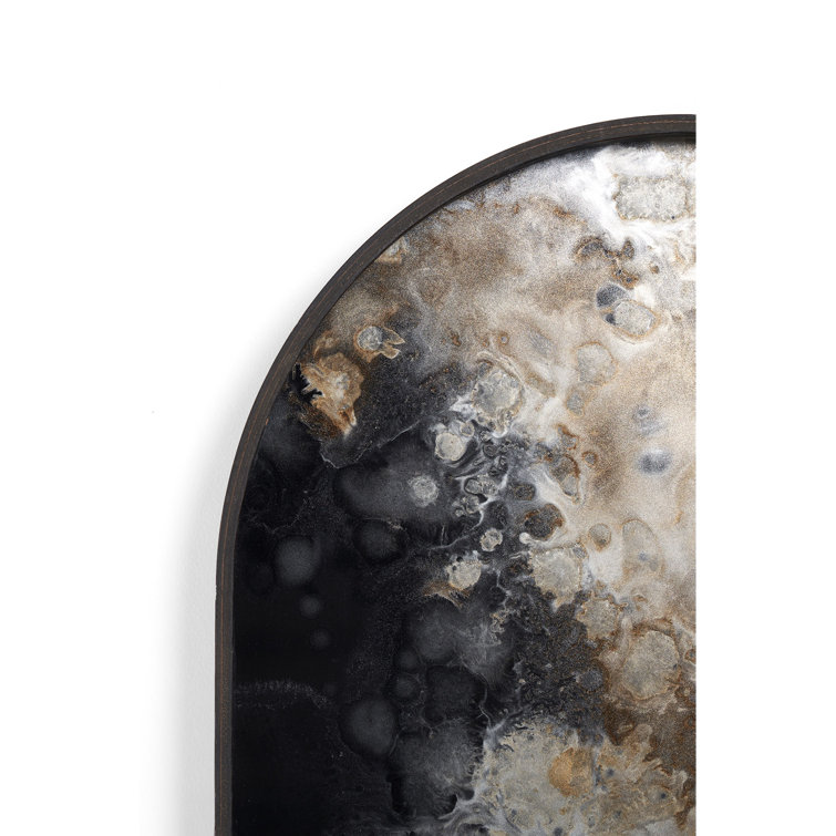 Black and Beige Oval Glass Decorative Tray