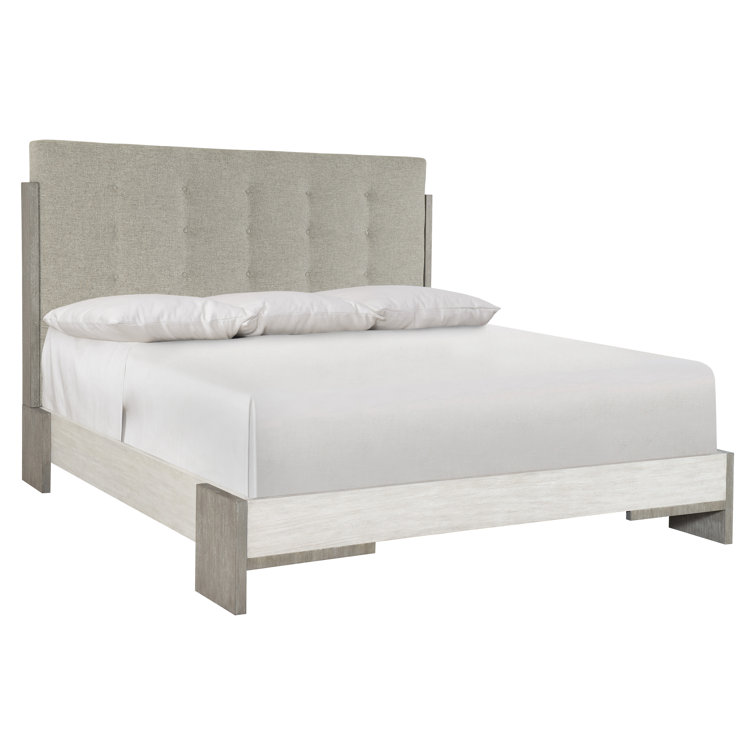 Transitional Gray Linen Upholstered California King Bed with Tufted Headboard