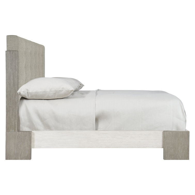 Transitional Gray Linen Upholstered California King Bed with Tufted Headboard