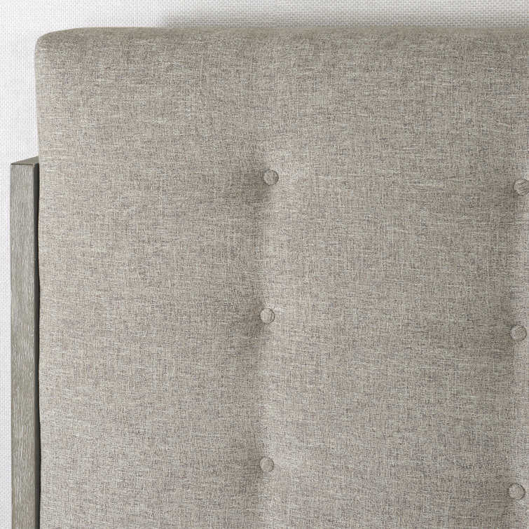 Transitional Gray Linen Upholstered California King Bed with Tufted Headboard