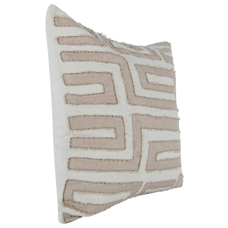 Natural Ivory Square Embroidered Throw Pillow