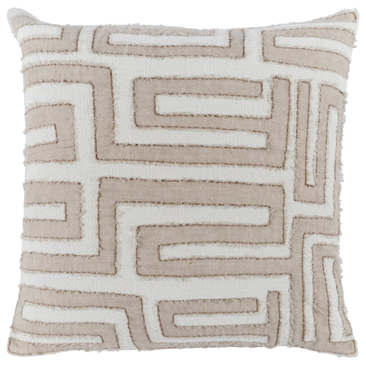 Natural Ivory Square Embroidered Throw Pillow
