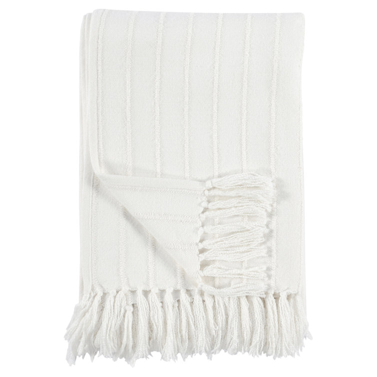 Hendri Knotted Tassel 50”x70” Throw Blanket in White