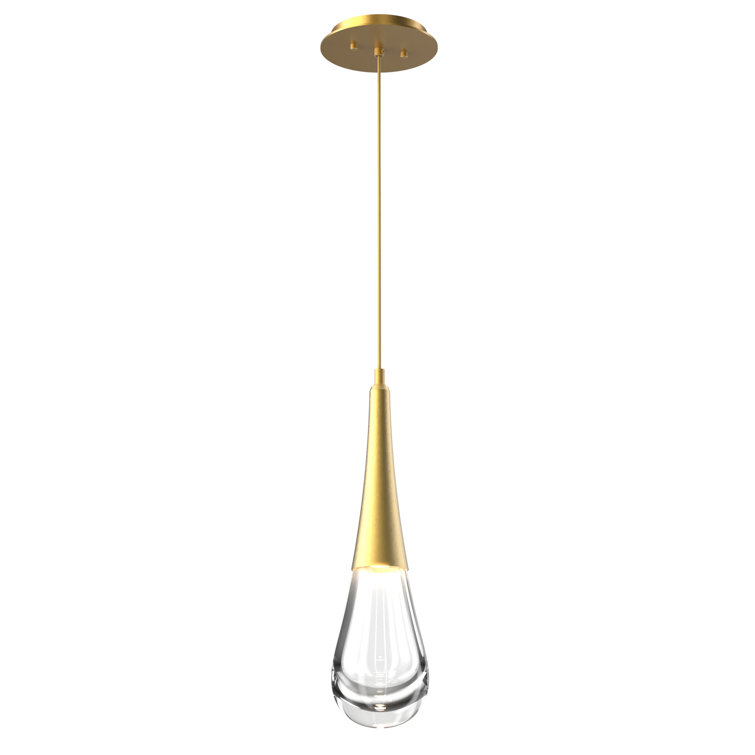 Ethereal Raindrop 21.7" LED Glass Pendant in Matte Black and Brass
