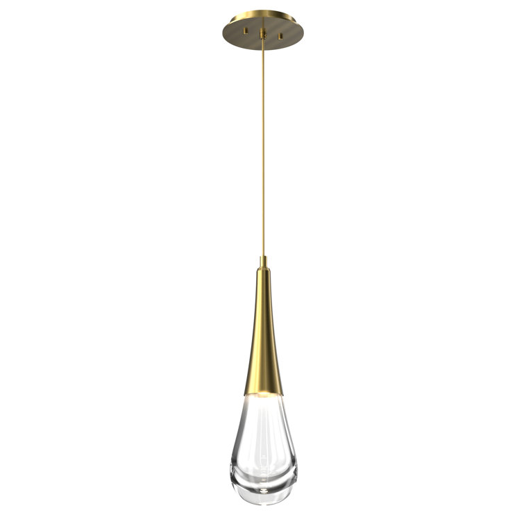 Ethereal Raindrop 21.7" LED Glass Pendant in Matte Black and Brass