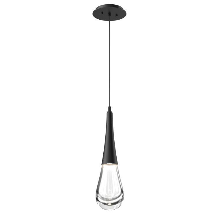 Ethereal Raindrop Matte Black LED Glass Pendant, 21.7"