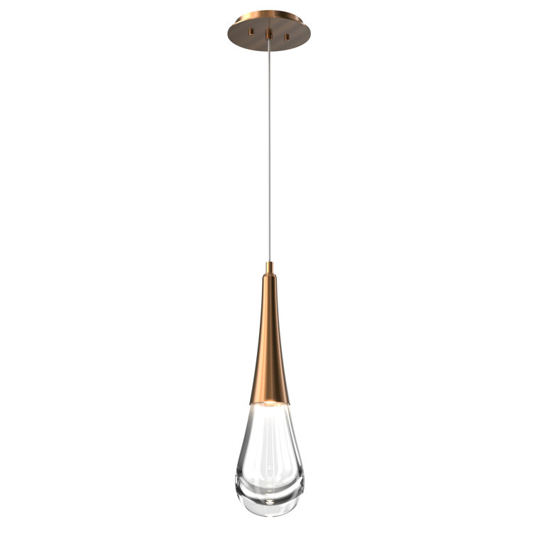 Ethereal Raindrop 21.7" LED Glass Pendant in Matte Black and Brass