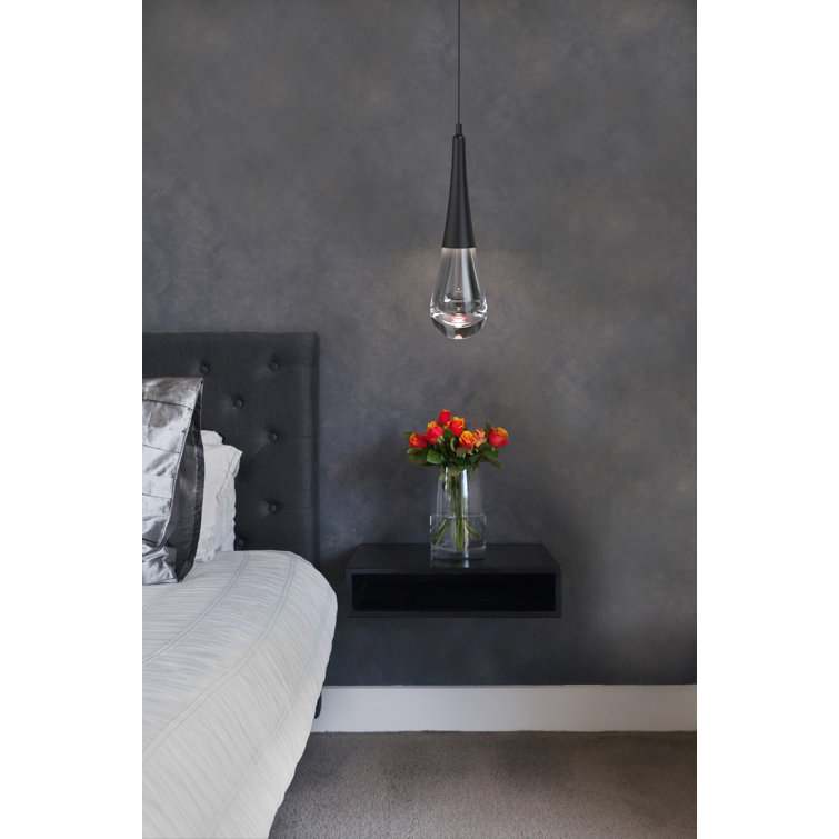 Ethereal Raindrop Matte Black LED Glass Pendant, 21.7"