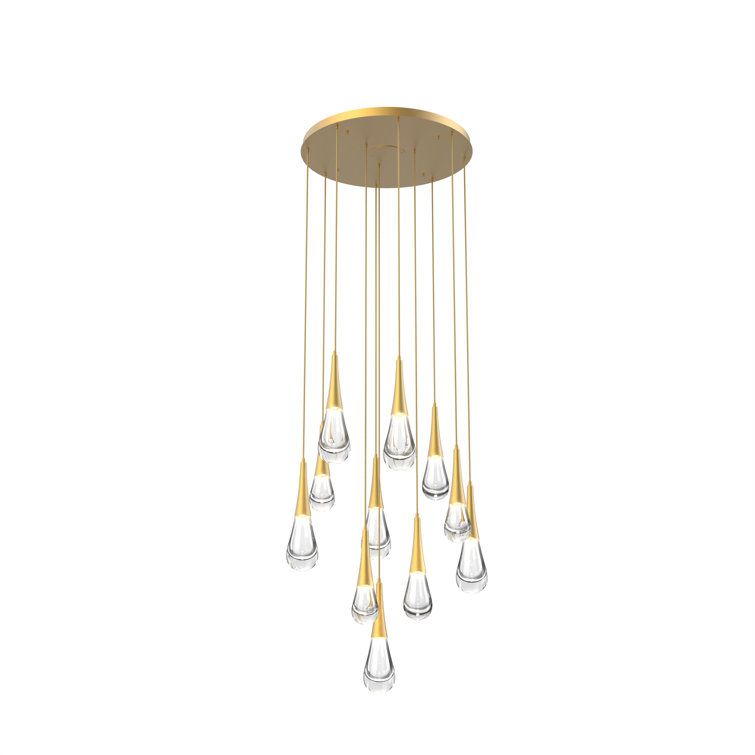 Ethereal Raindrop 21.7" LED Cluster Pendant in Matte Black & Brass