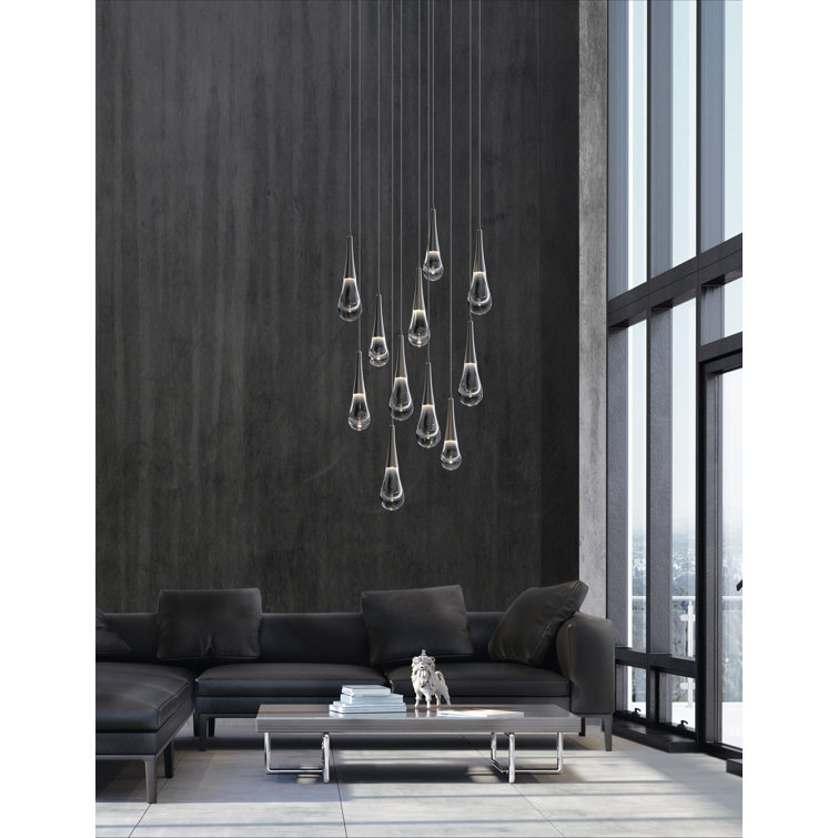 Ethereal Raindrop 21.7" LED Cluster Pendant in Matte Black & Brass