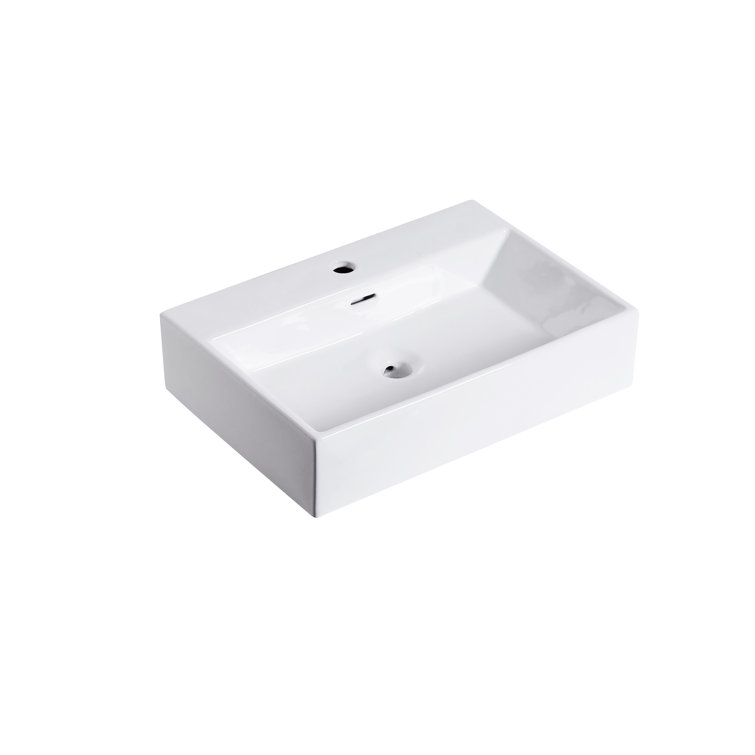 Altair 24'' White Ceramic Rectangular Bathroom Sink with Overflow