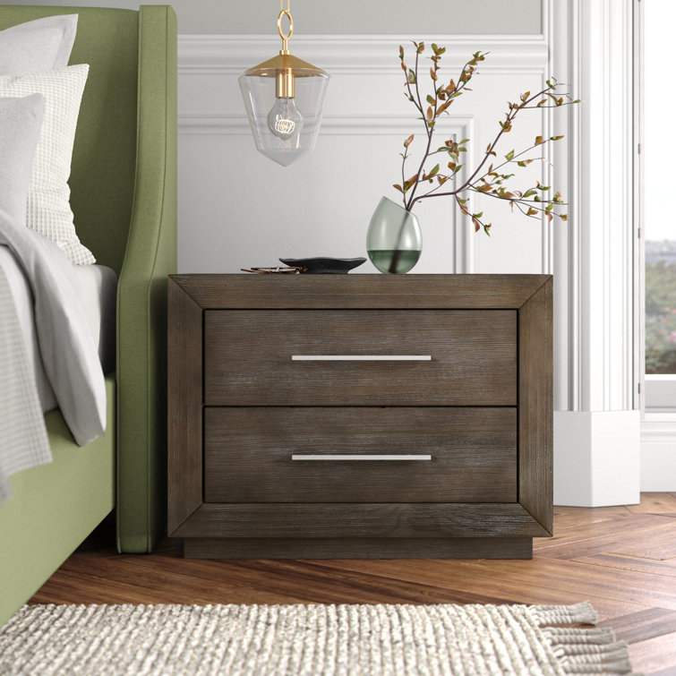 Rustic Dark Pine 2-Drawer Nightstand with USB Charger