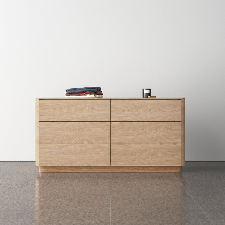 Transitional Soft Close 60" Oak Double Dresser with 6 Drawers