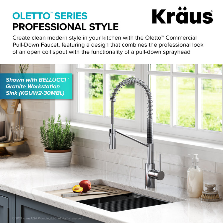 Chrome Commercial Style Pull-Down Kitchen Faucet with Spray