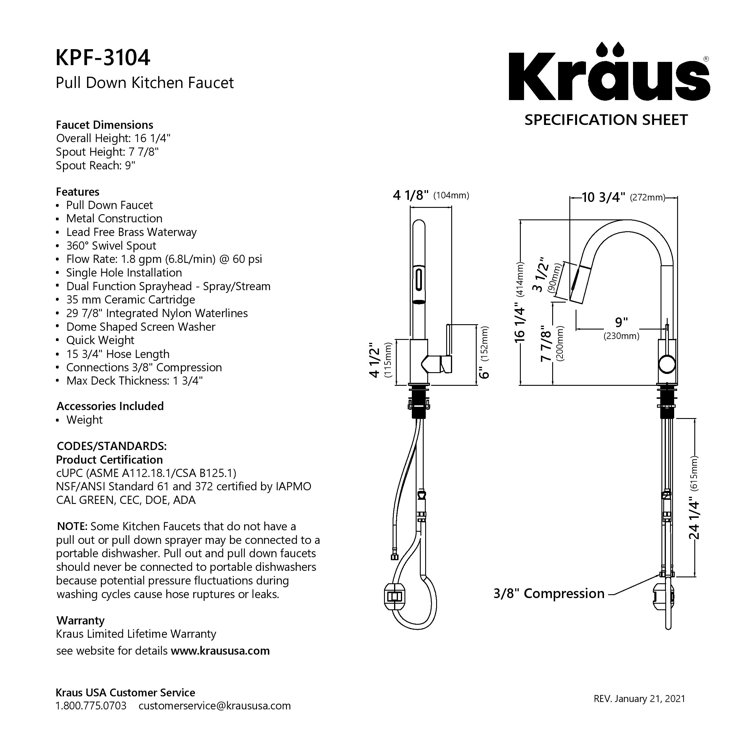 Stainless Steel Single Handle Pull Down Kitchen Faucet